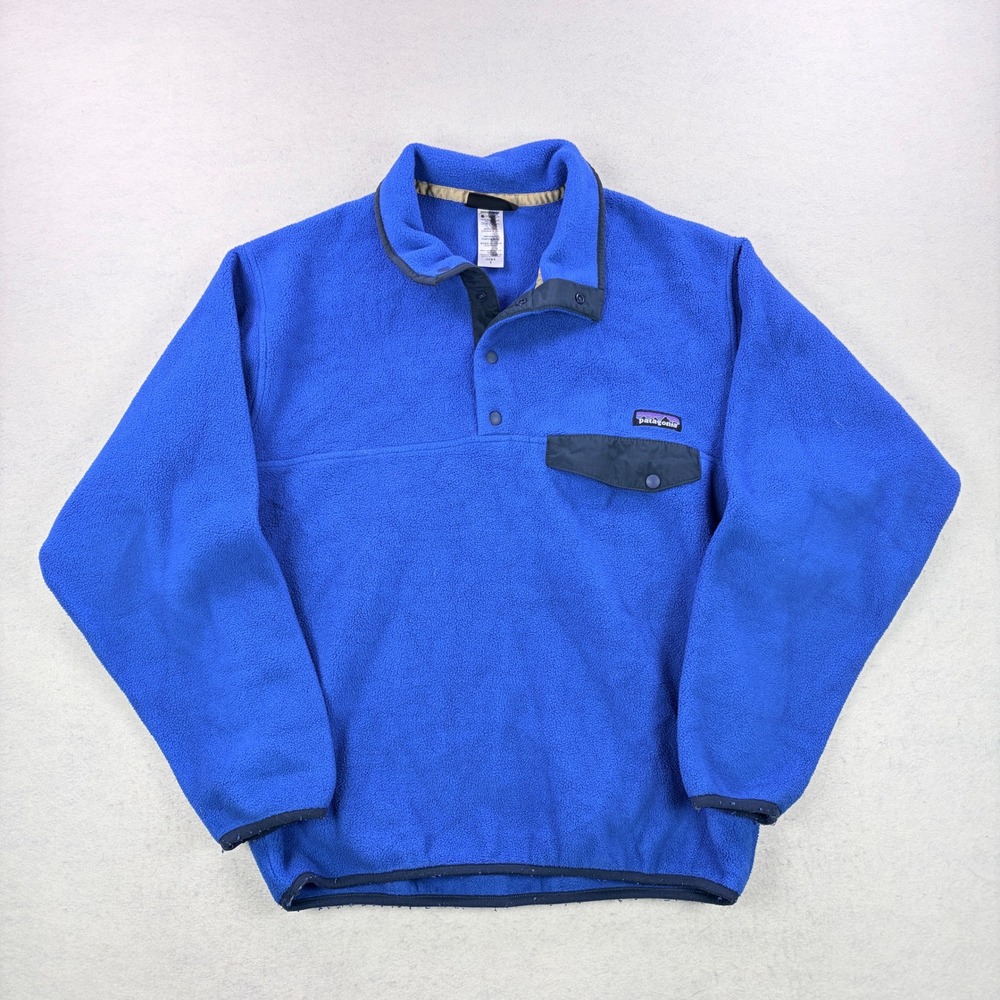VTG Patagonia Synchilla Snap-T Fleece Pullover Mens Small Royal Blue Navy Trim